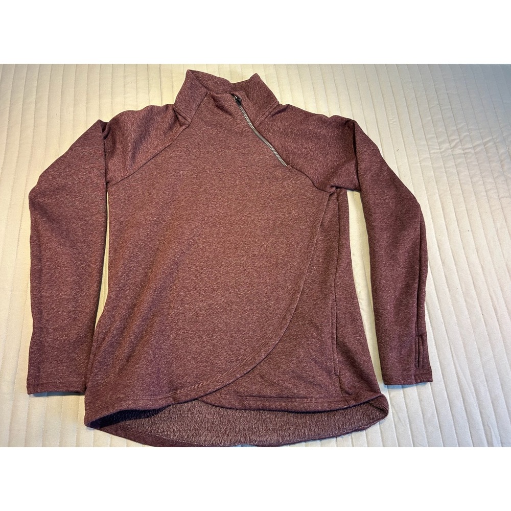 RBK Reebok Athletic Pullover Womens Maroon Heathered Zip‎ Neck Long Sleeve Top